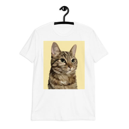 Dessin caricatural d'un chat sur un t-shirt imprimé