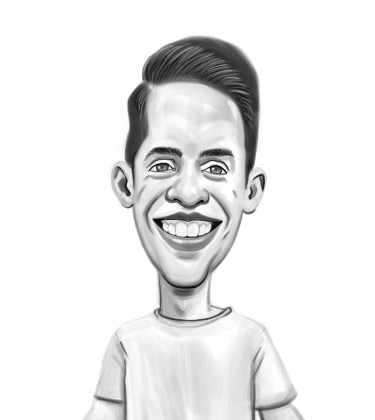 Caricature en noir et blanc d'un mec ordinaire avec un sourire