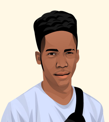 Dessin caricaturé d'un jeune homme noir dans la vingtaine