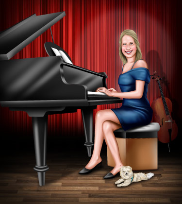 Portrait de professeur de piano Dessin devant son piano