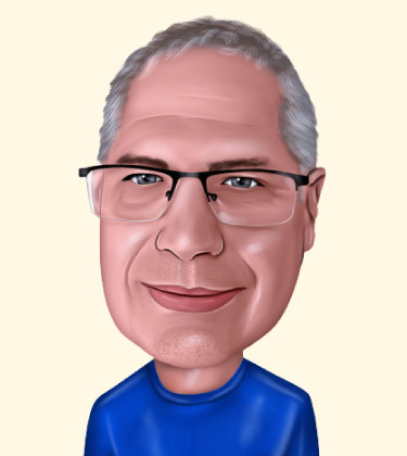Portrait de caricature réaliste d'un homme plus âgé en sweat bleu