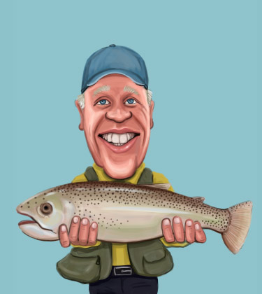 Portrait amusant d'un pêcheur avec son poisson